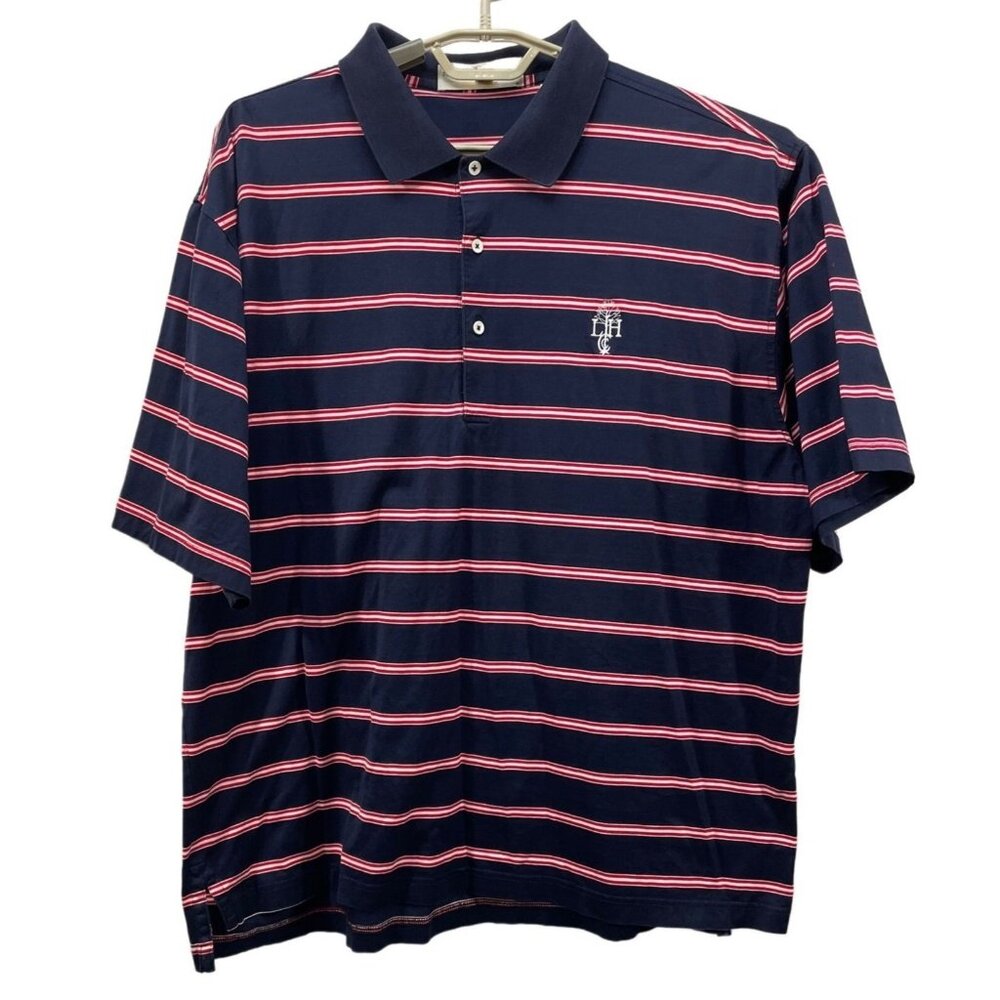 Fairway & Greene Golf Polo Lake Hickory CC Blue Red Striped Mens XL